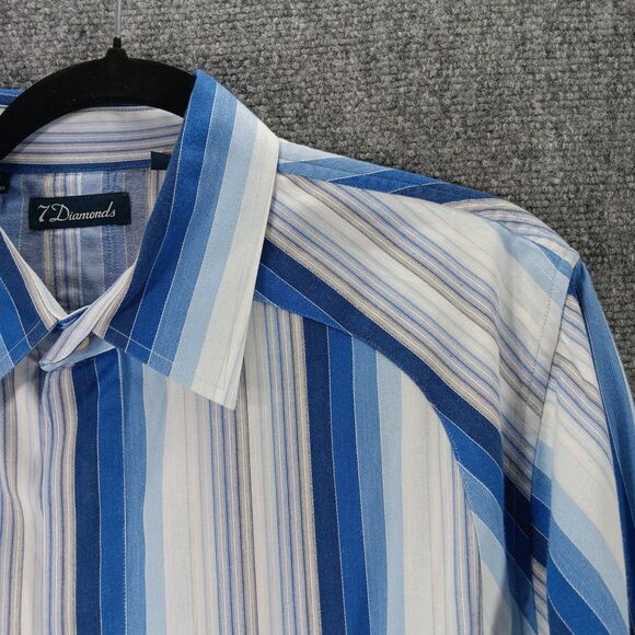 7Diamonds Shirt Mens XL Multi Striped Cotton Wrinkle Resistant Pleated Button Up - Picture 4 of 16